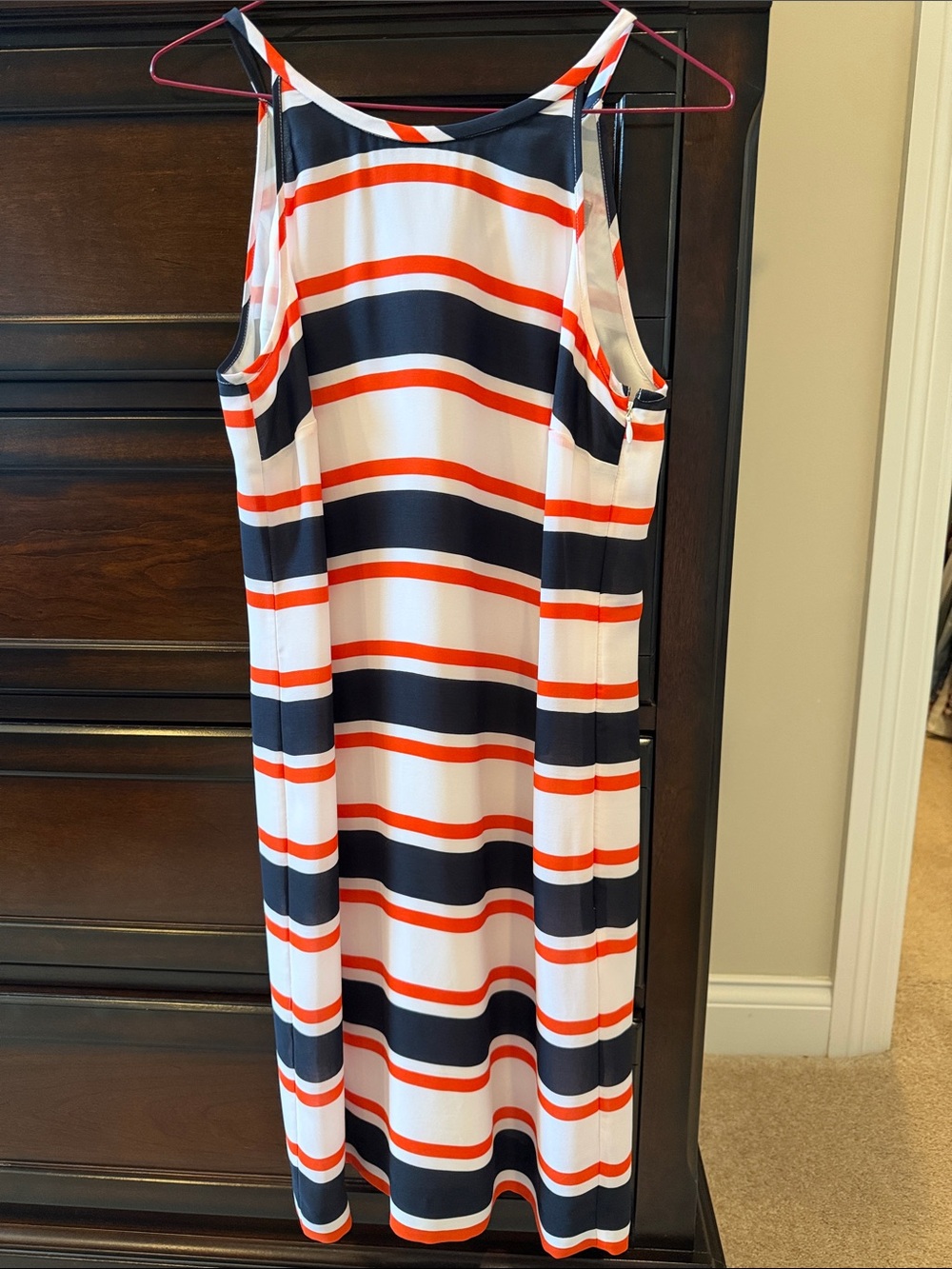Striped Sleeveless Shift Dress - Navy, White & Orange